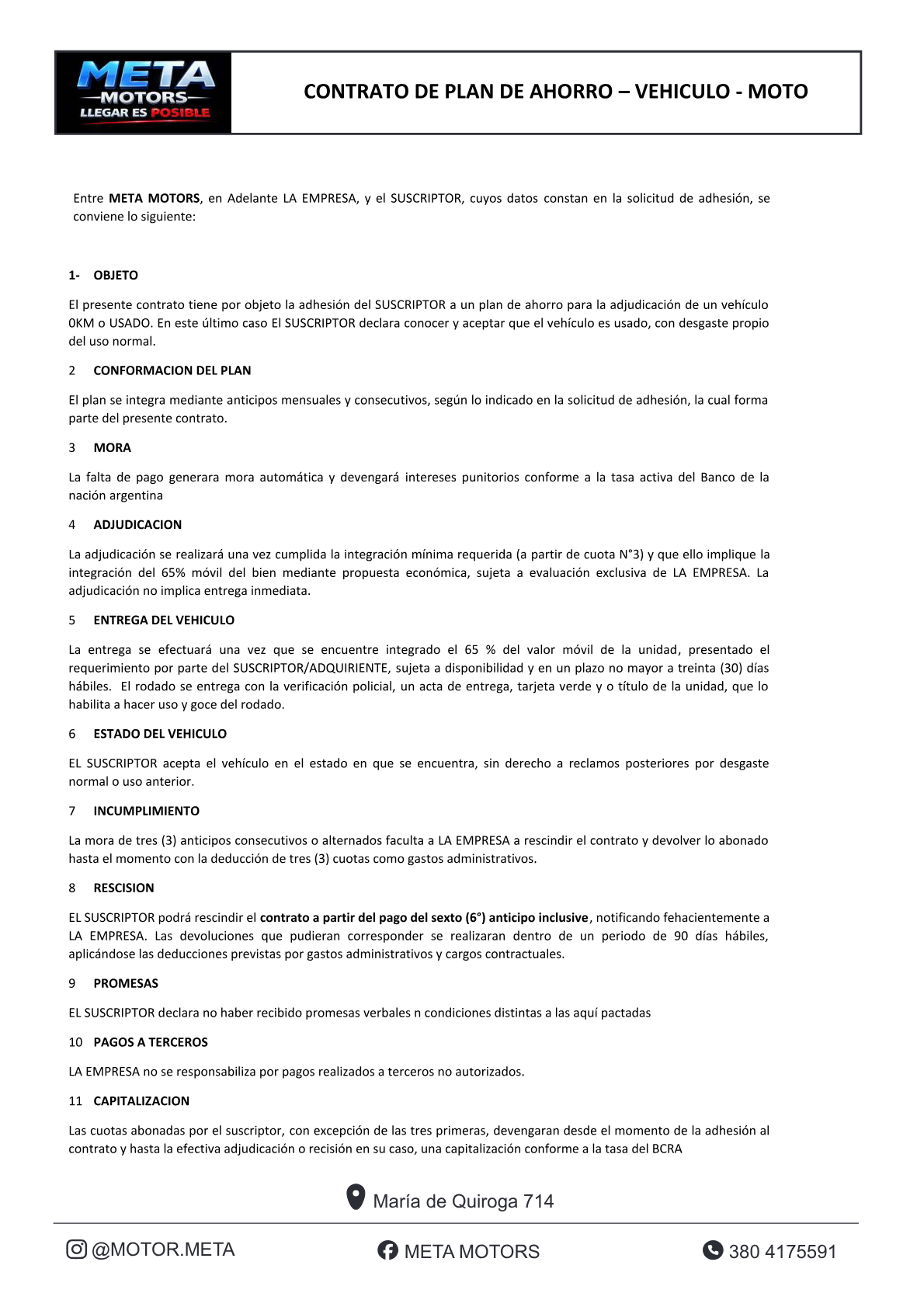 Contrato de adhesión, página 1 de 9 (solo cláusulas, sin campos para completar)